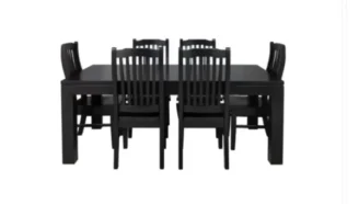 Rent to own 7 piece dining suite NZ – black dining table with six matching chairs