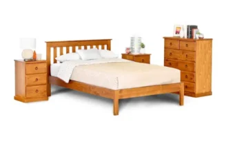 Classic Honey Bed Suite with honey-coloured bed frame and matching bedroom furniture