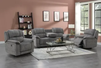 Rent to own recliner lounge suite NZ – Hugo Grey Fabric Recliner Lounge Suite 3RR+1R+1R