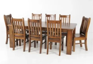 Troy 9 piece dining table set with large rectangular table and eight matching chairs